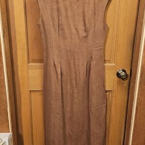 Banana Republic "Lina" Sleeveless Linen Midi Dress in Warm Brown